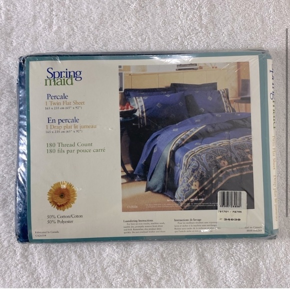 Vintage Spring Maid Navy Blue Marble Print Twin Flat Sheet - Picture 2 of 6
